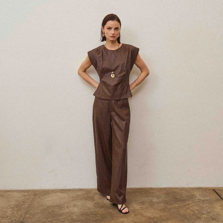 VEGAN LEATHER TOP &amp; PANTS SET