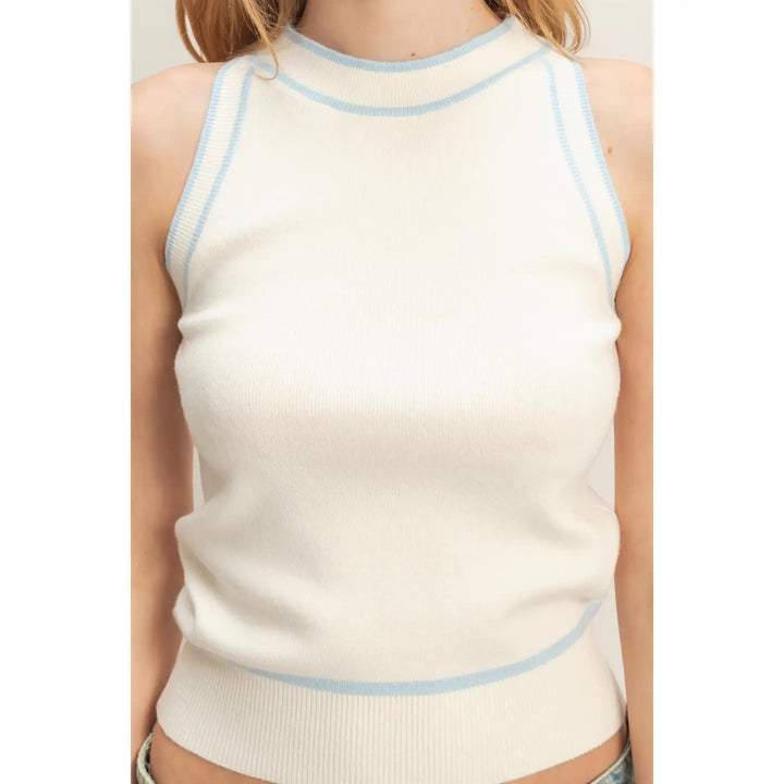 CONTRAST TRIM SLEEVELESS RIBBED TOP