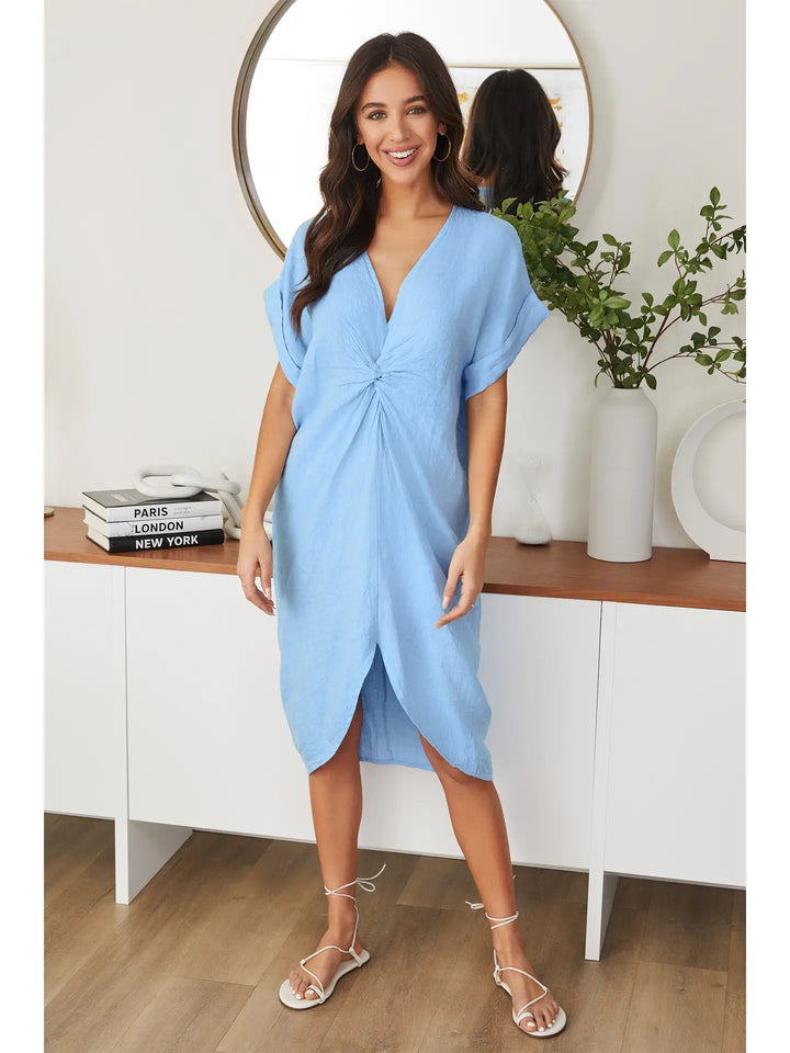 FRONT TWIST DRESS WITH FRONT SLIT