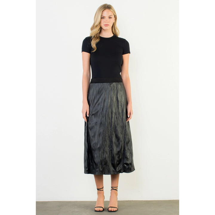 CRINKLED LEATHER MIDI SKIRT