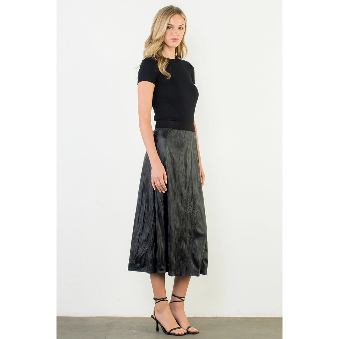 CRINKLED LEATHER MIDI SKIRT