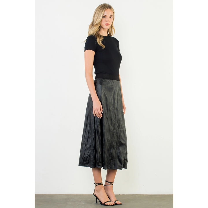 CRINKLED LEATHER MIDI SKIRT