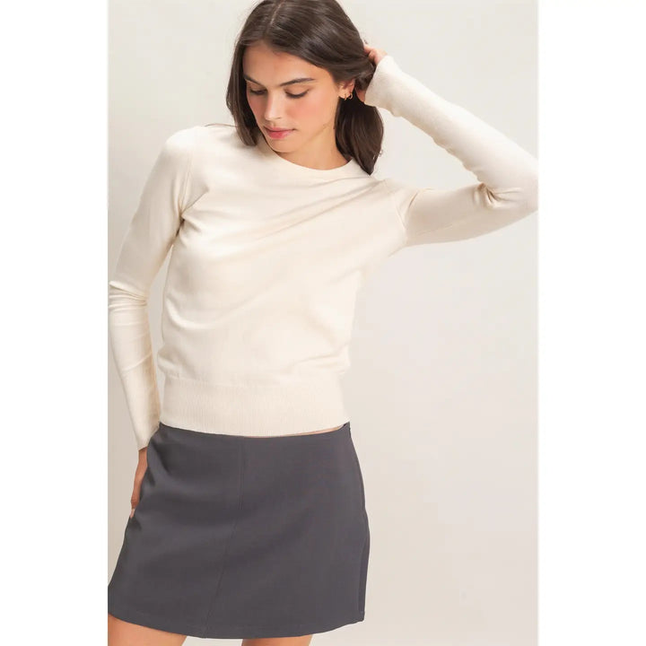 CREW NECK SWEATER WITH RIBBED HEM
