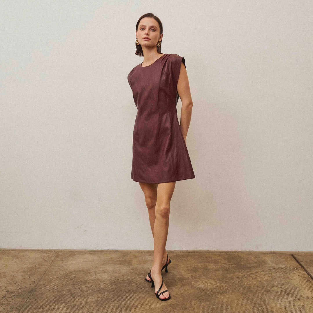 FIT &amp; FLARE VEGAN LEATHER DRESS