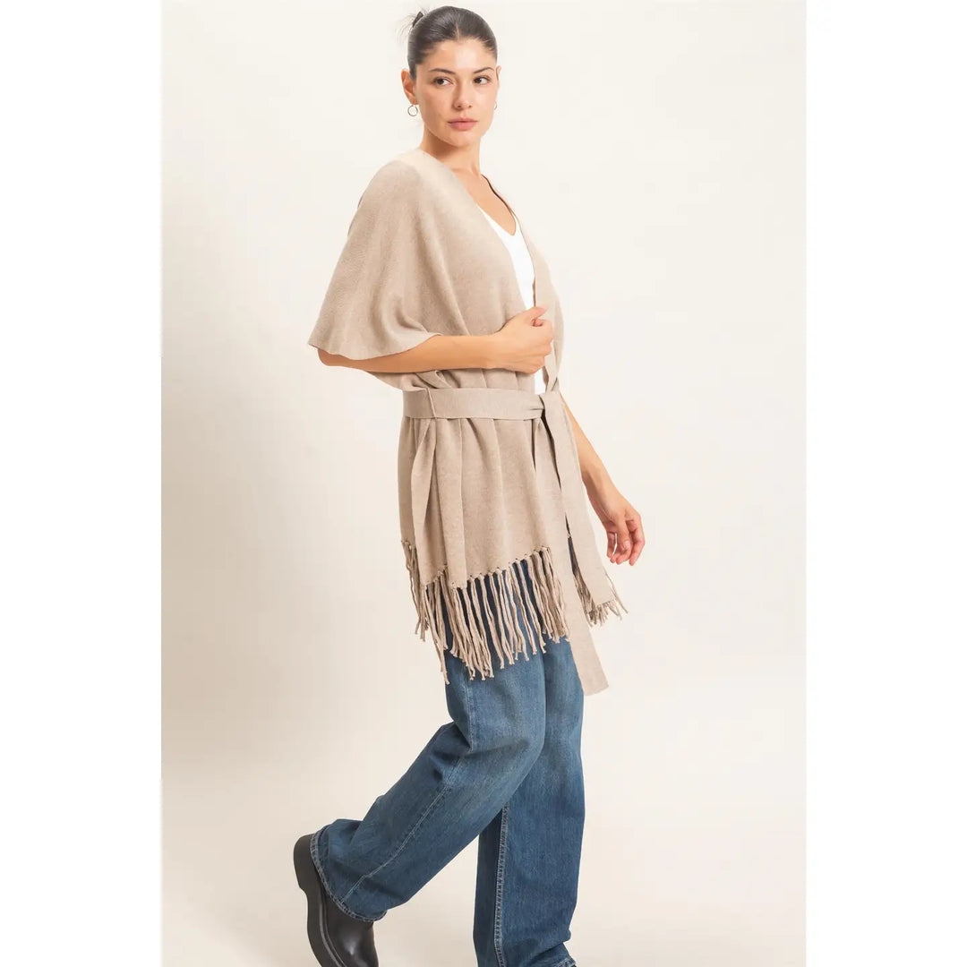 FRINGE HEM KIMONO SWEATER