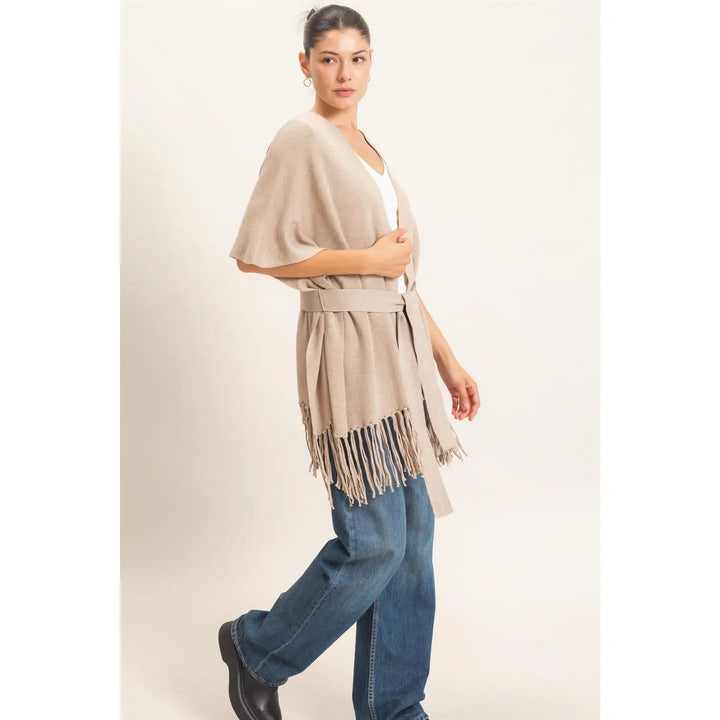 FRINGE HEM KIMONO SWEATER