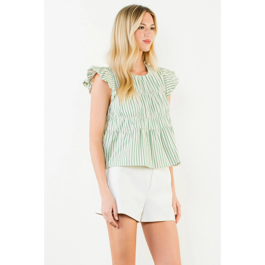 RUFFLE SLEEVE STRIPED TOP