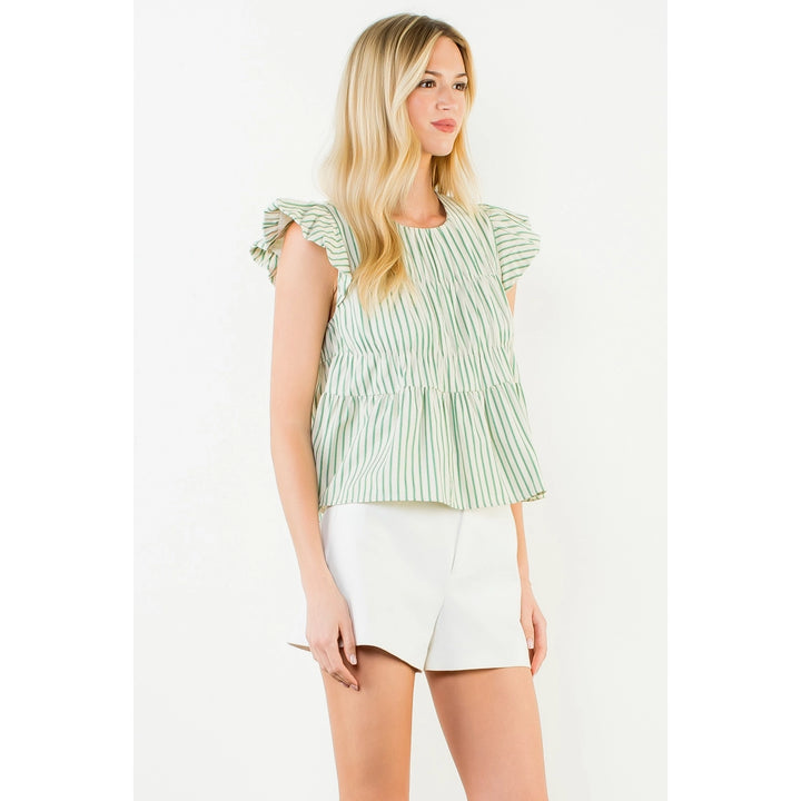 RUFFLE SLEEVE STRIPED TOP