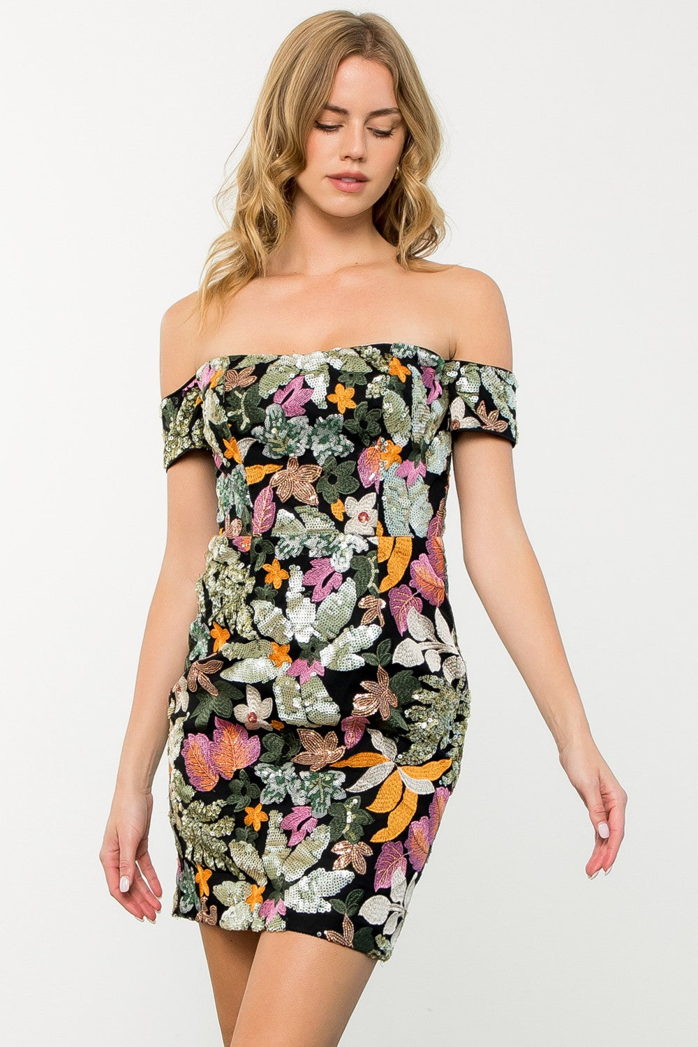 EMBROIDERED FLORAL SEQUIN DRESS