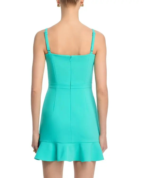 WHISPER SQUARE NECK FRILL HEM MINI DRESS