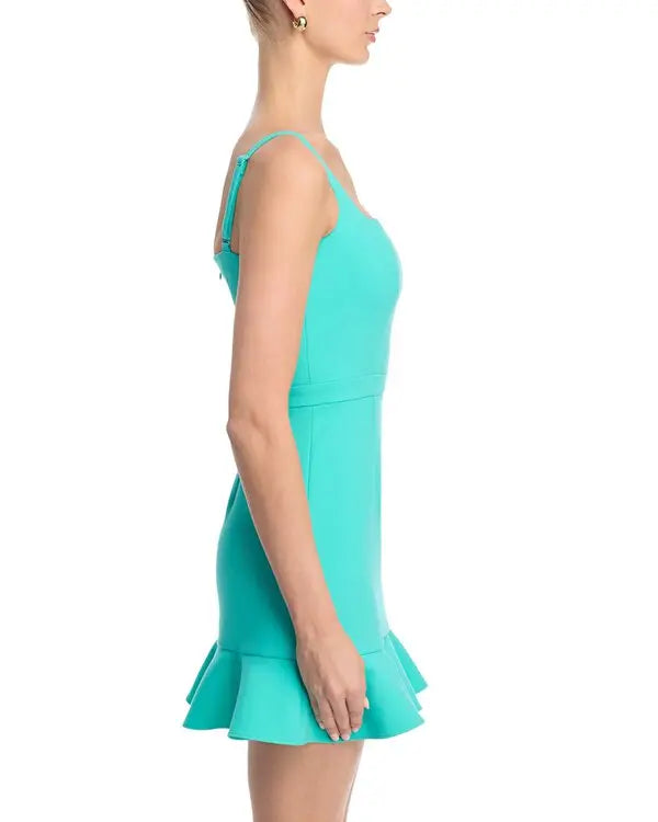 WHISPER SQUARE NECK FRILL HEM MINI DRESS