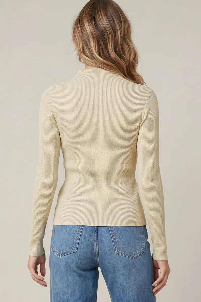 MOCK NECK METALLIC RIBBED KINT TOP
