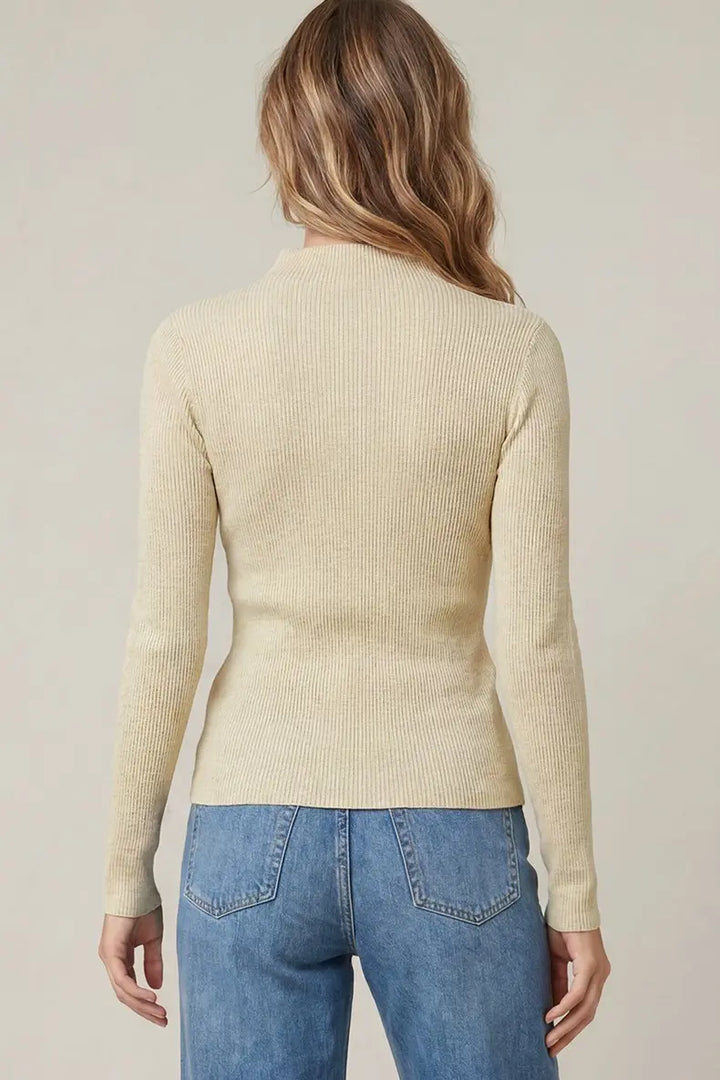 MOCK NECK METALLIC RIBBED KINT TOP