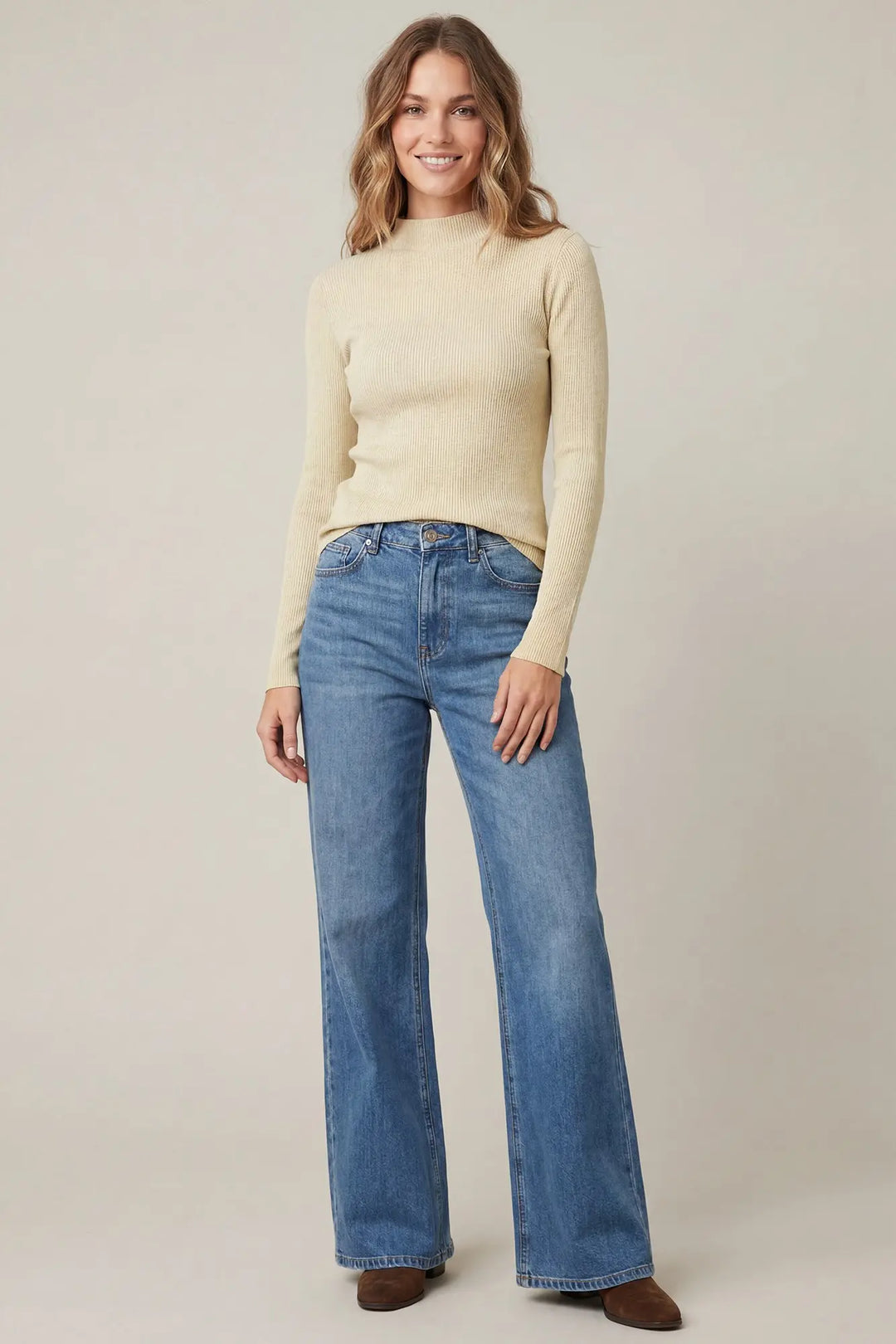MOCK NECK METALLIC RIBBED KINT TOP