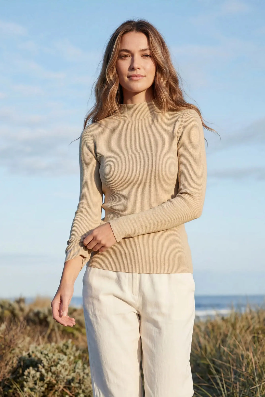 MOCK NECK METALLIC RIBBED KINT TOP