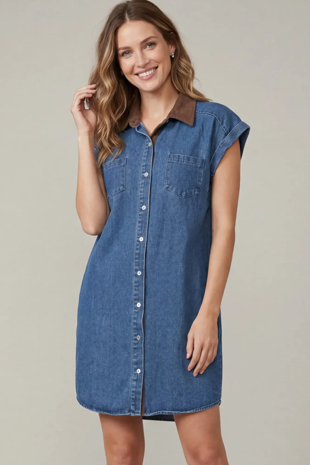 SHORT SLEEVE BUTTON DOWN MINI SHIRT DRESS