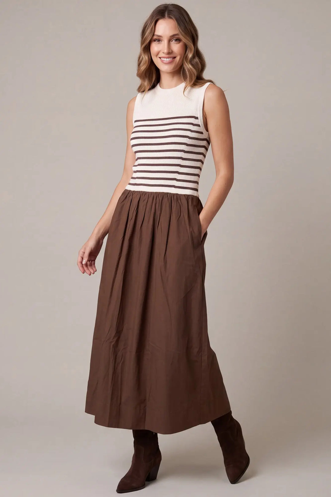 STRIPED KNIT COMBO MAXI DRESS