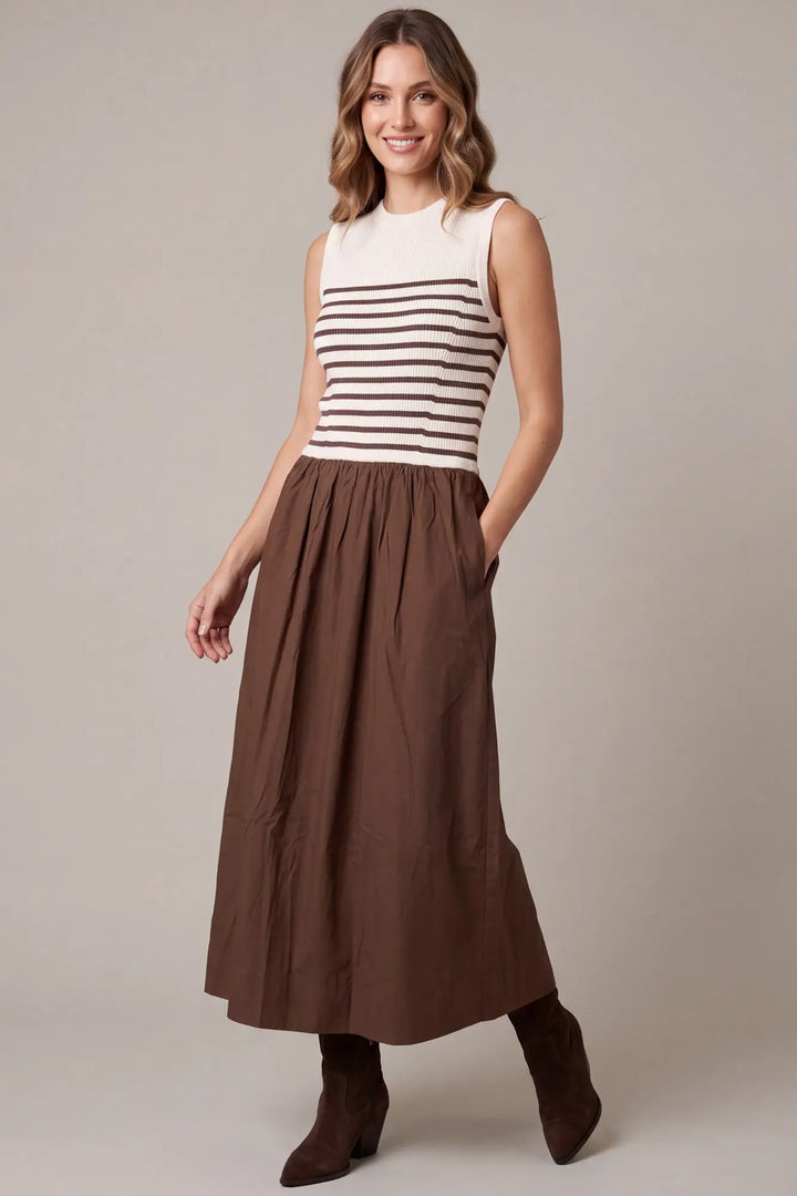 STRIPED KNIT COMBO MAXI DRESS