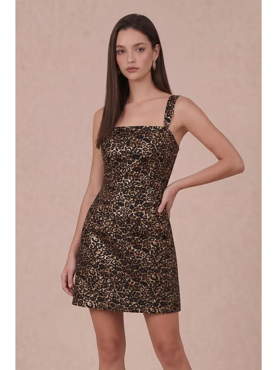 LEOPARD PRINT MINI DRESS WITH SQUARE NECKLINE