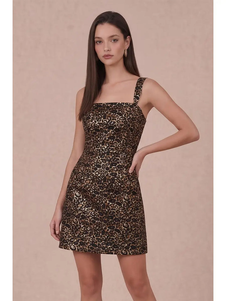 LEOPARD PRINT MINI DRESS WITH SQUARE NECKLINE