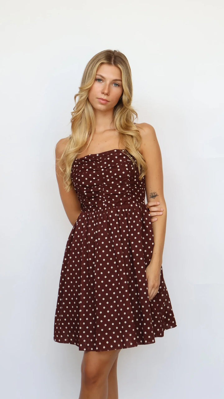 FIT AND FLARE POLKA DOT MINI DRESS