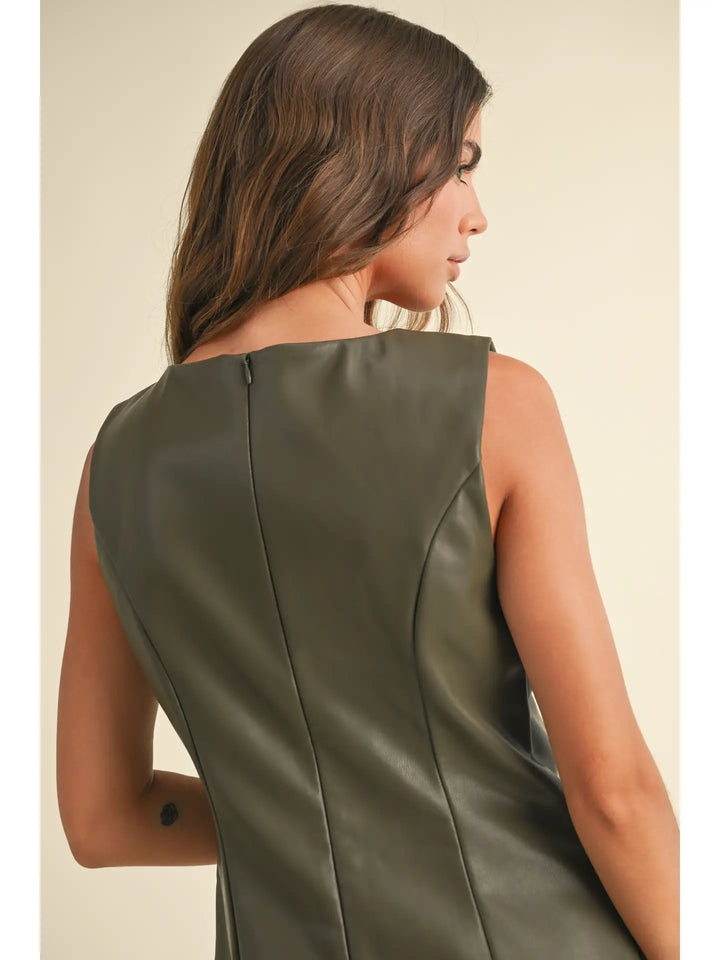 SQUARE NECK PU DRESS