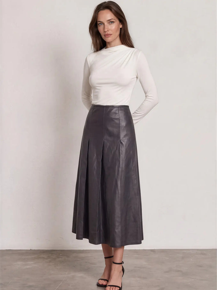 PLEATED SOFT VEGAN LEATHER SKIRT