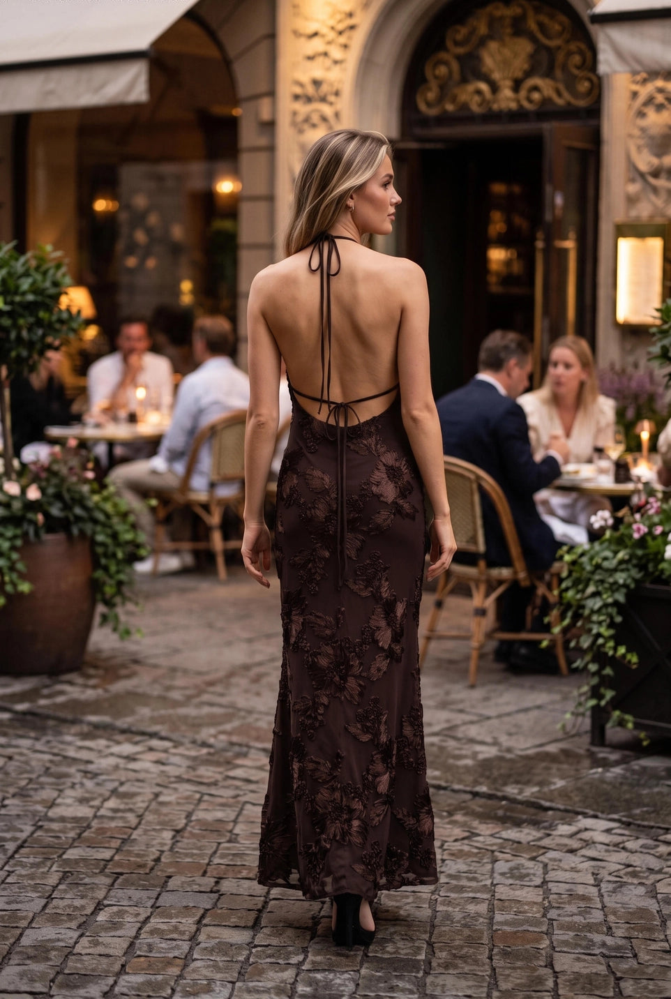 3D FLORAL MESH MERMAID MAXI DRESS