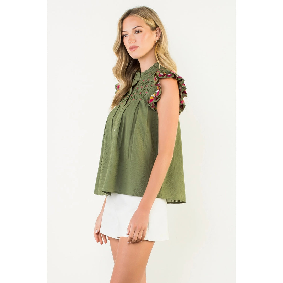 BUTTON UP FLUTTER SLEEVE TOP