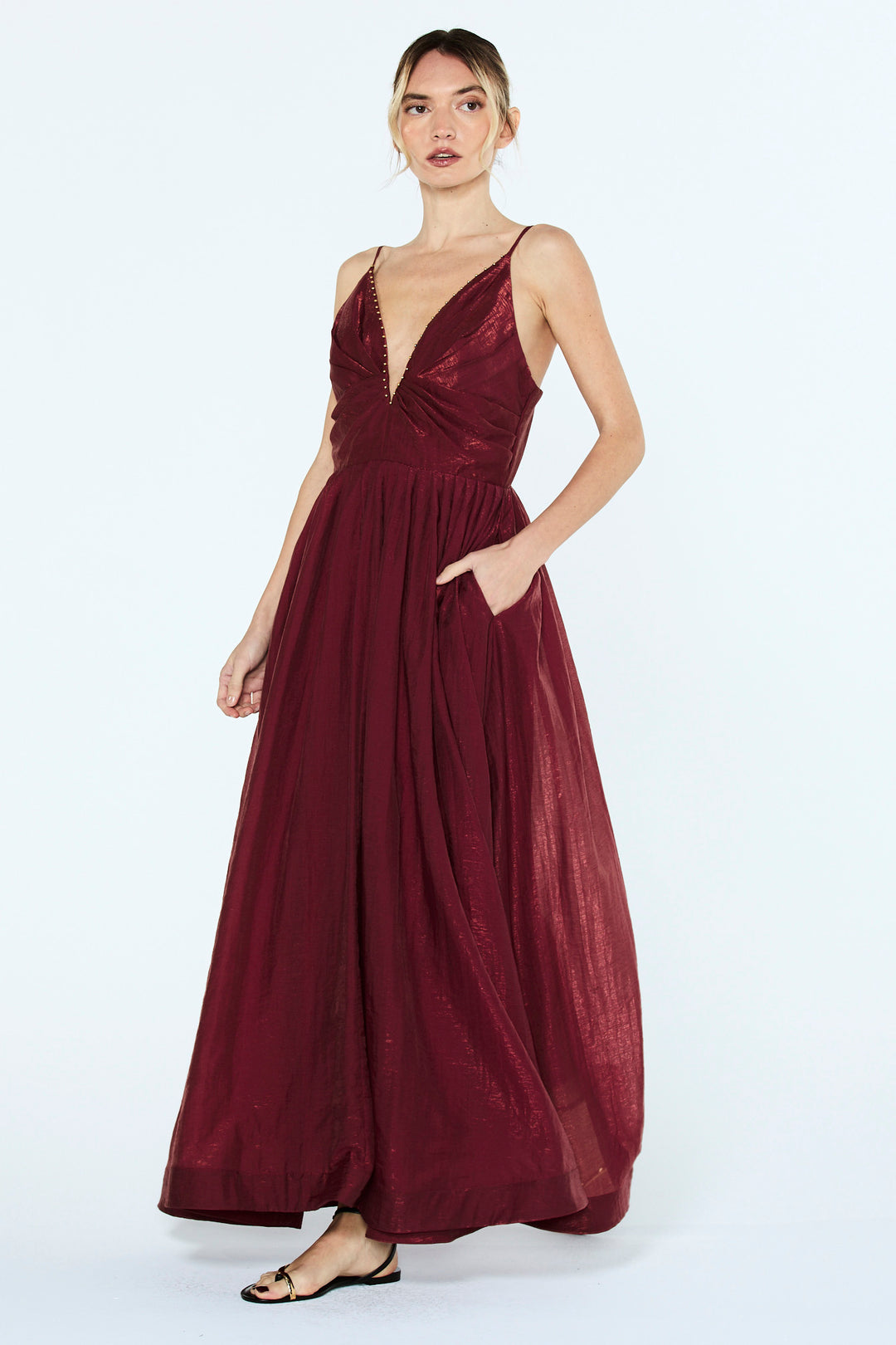 Sloane Plunge Neck Pleated Gown