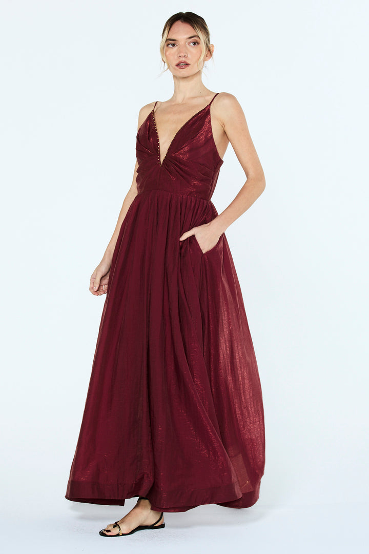 Sloane Plunge Neck Pleated Gown