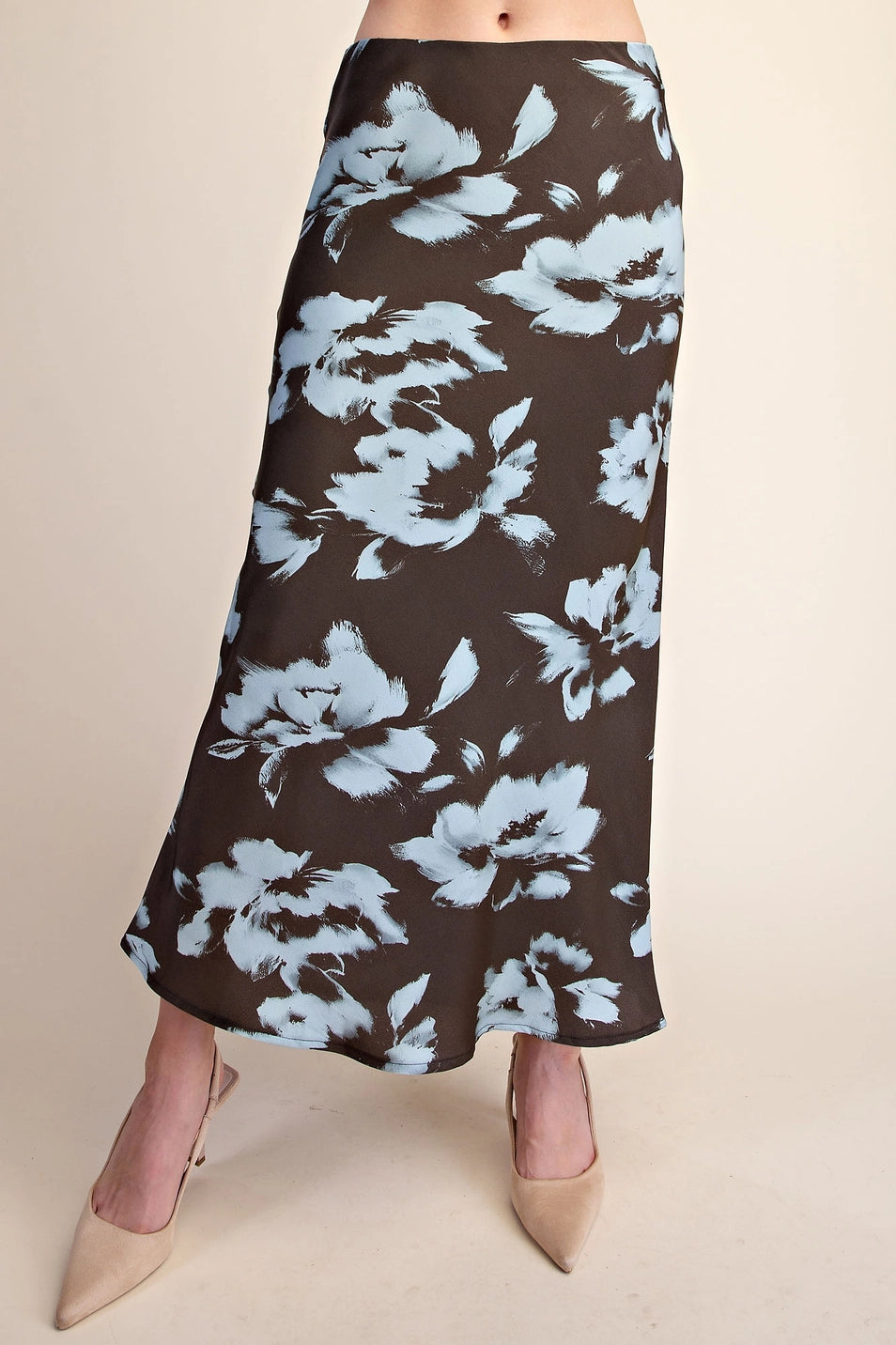 SATIN MIDI SKIRT WITH WAIST ELASTIC BAND