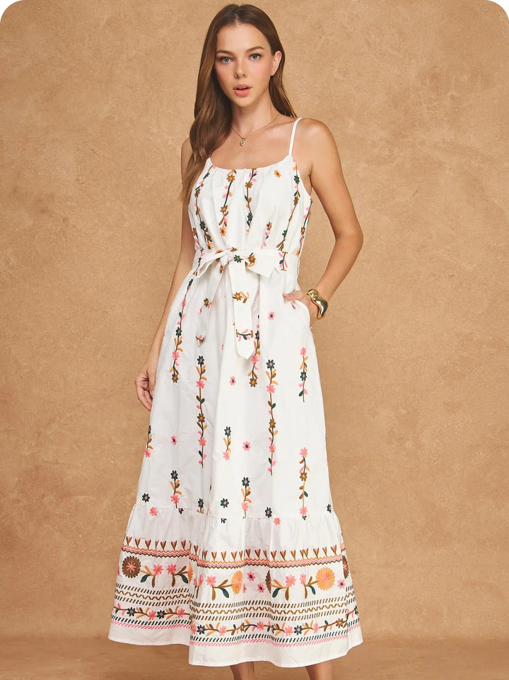 FLORAL EMBROIDERED DETAIL MIDI DRESS