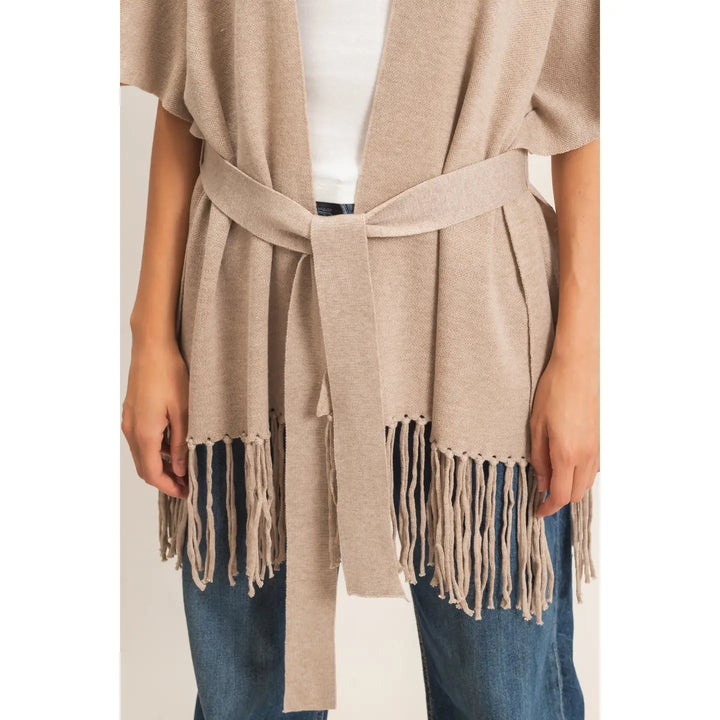 FRINGE HEM KIMONO SWEATER