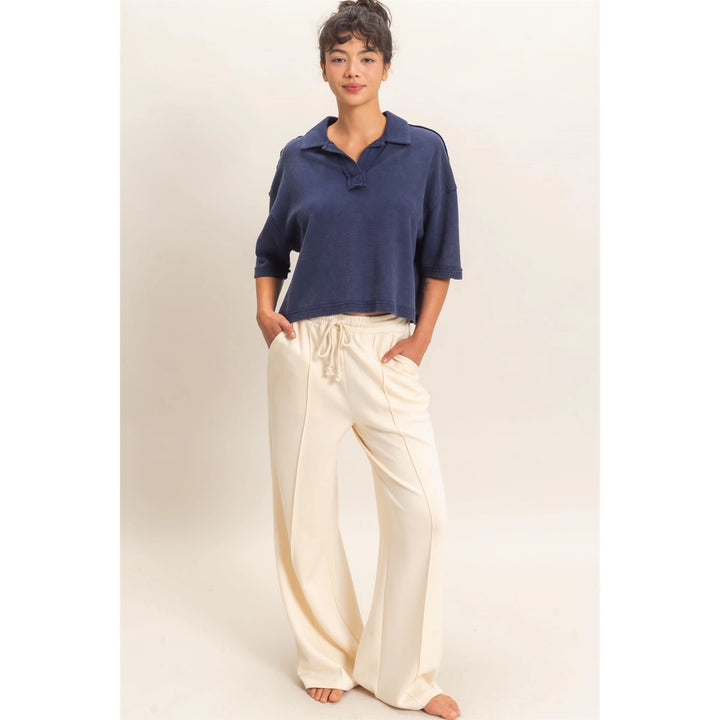 DRAWSTRING WAIST PINTUCK WIDE LEG PANTS