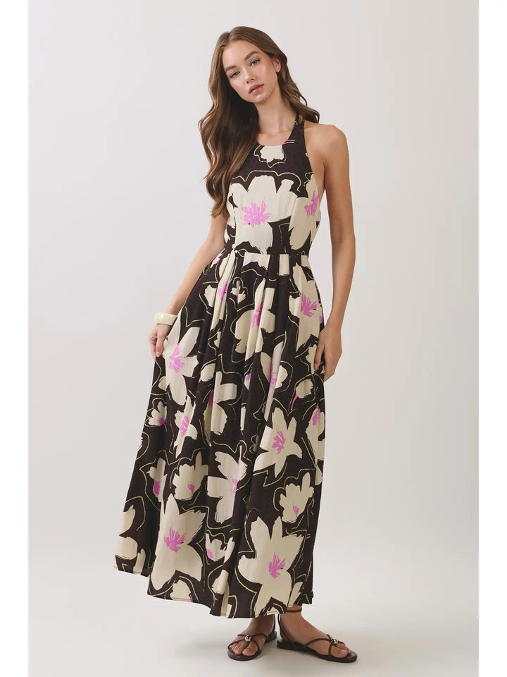 FLORAL PRINT HALTER MAXI DRESS