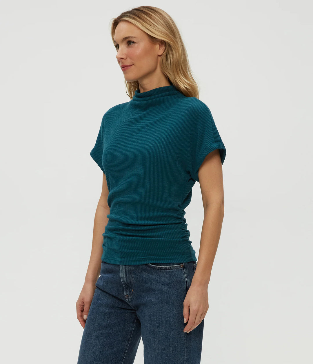 LARA RIBBED MOCK NECK WITH SNAP BACK
