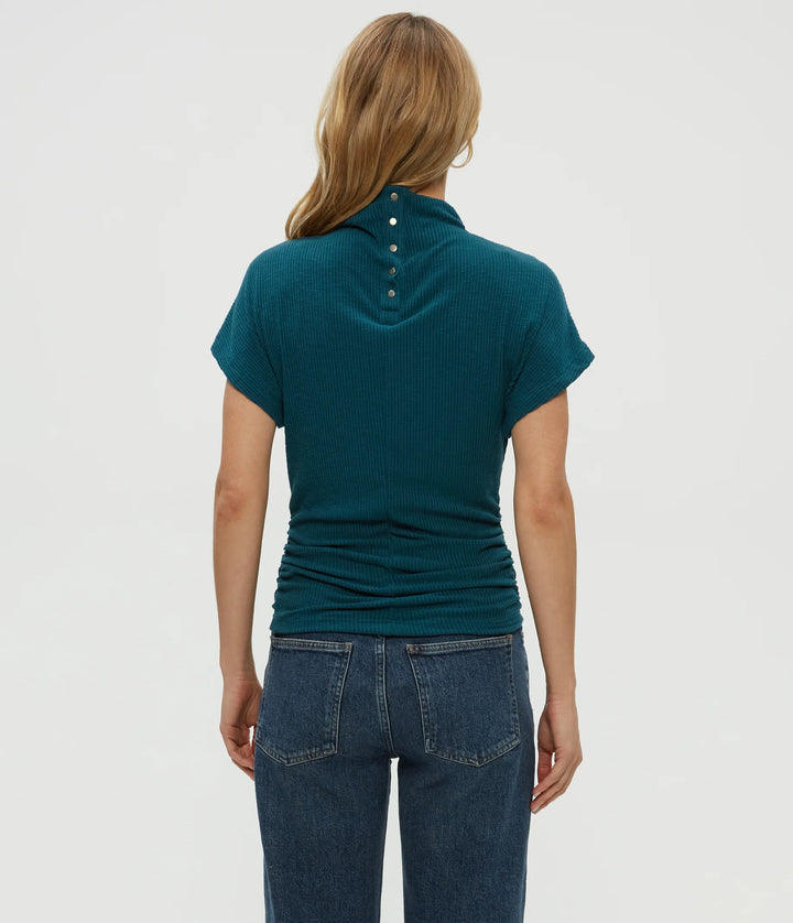 LARA RIBBED MOCK NECK WITH SNAP BACK