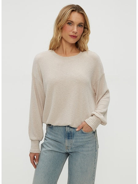 TIA RIBBED CREW NECK SWEATSHIRT WITH SMOCKED CUFFS