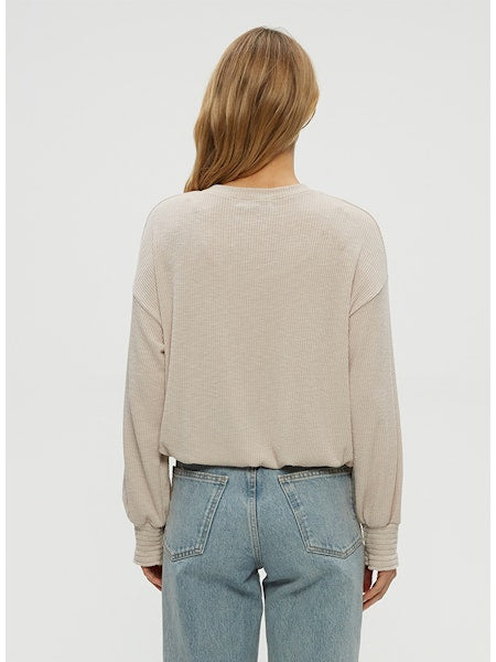 TIA RIBBED CREW NECK SWEATSHIRT WITH SMOCKED CUFFS