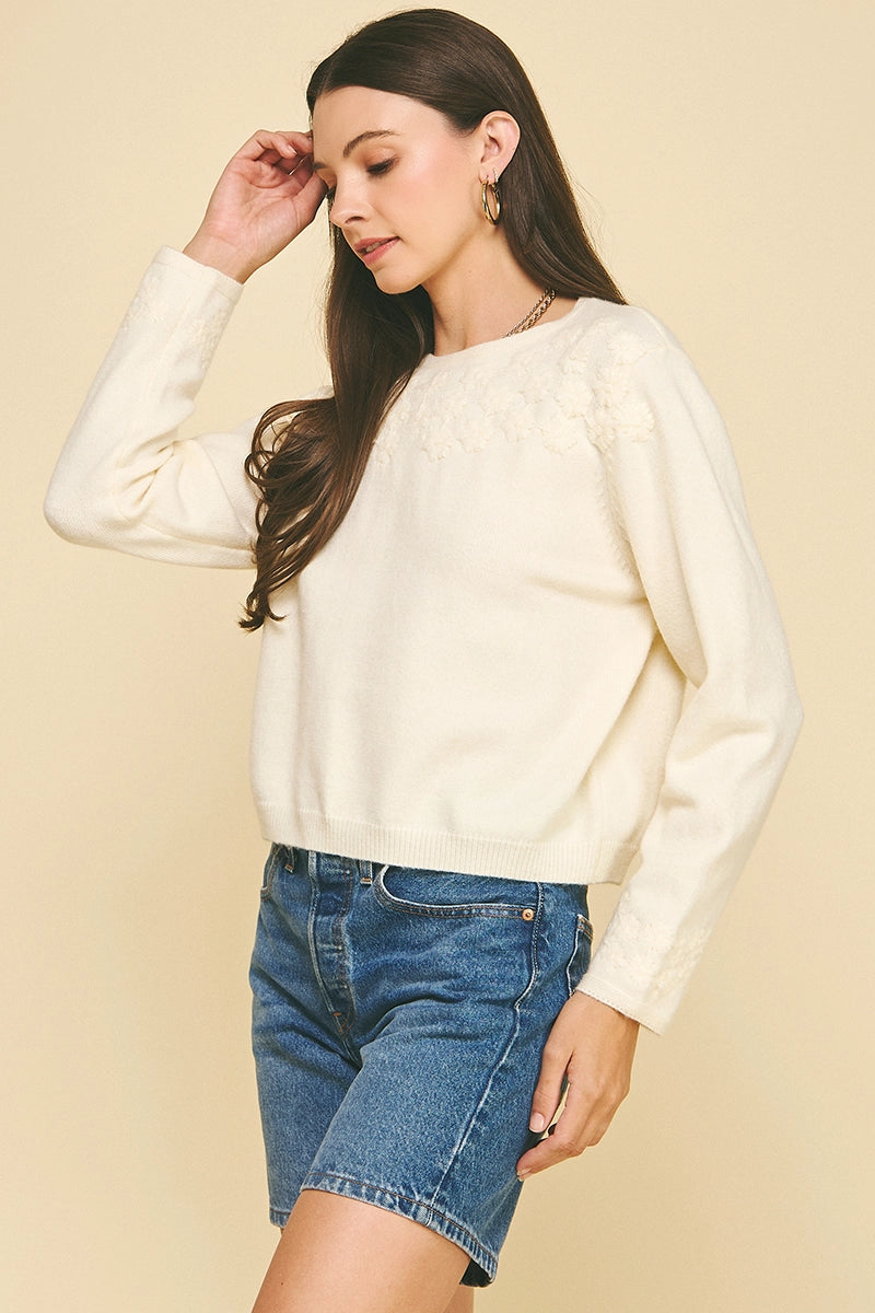 FLORAL EMBROIDERED KNIT SWEATER
