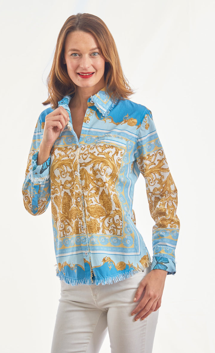 Cape Cod Bluee And Gold Scroll Print XS / 4949-S562