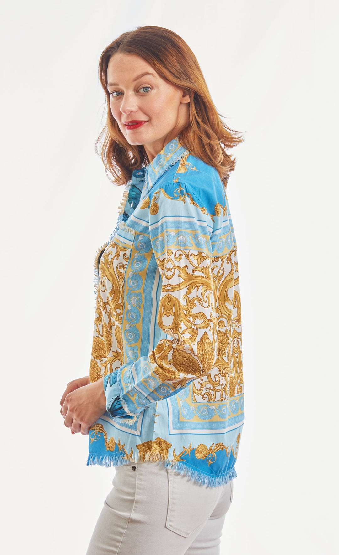Cape Cod Bluee And Gold Scroll Print XS / 4949-S562