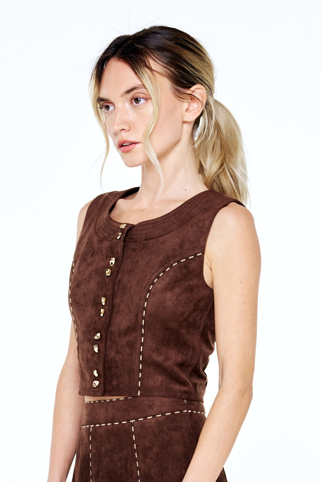 Akia Suede Button-Down Top