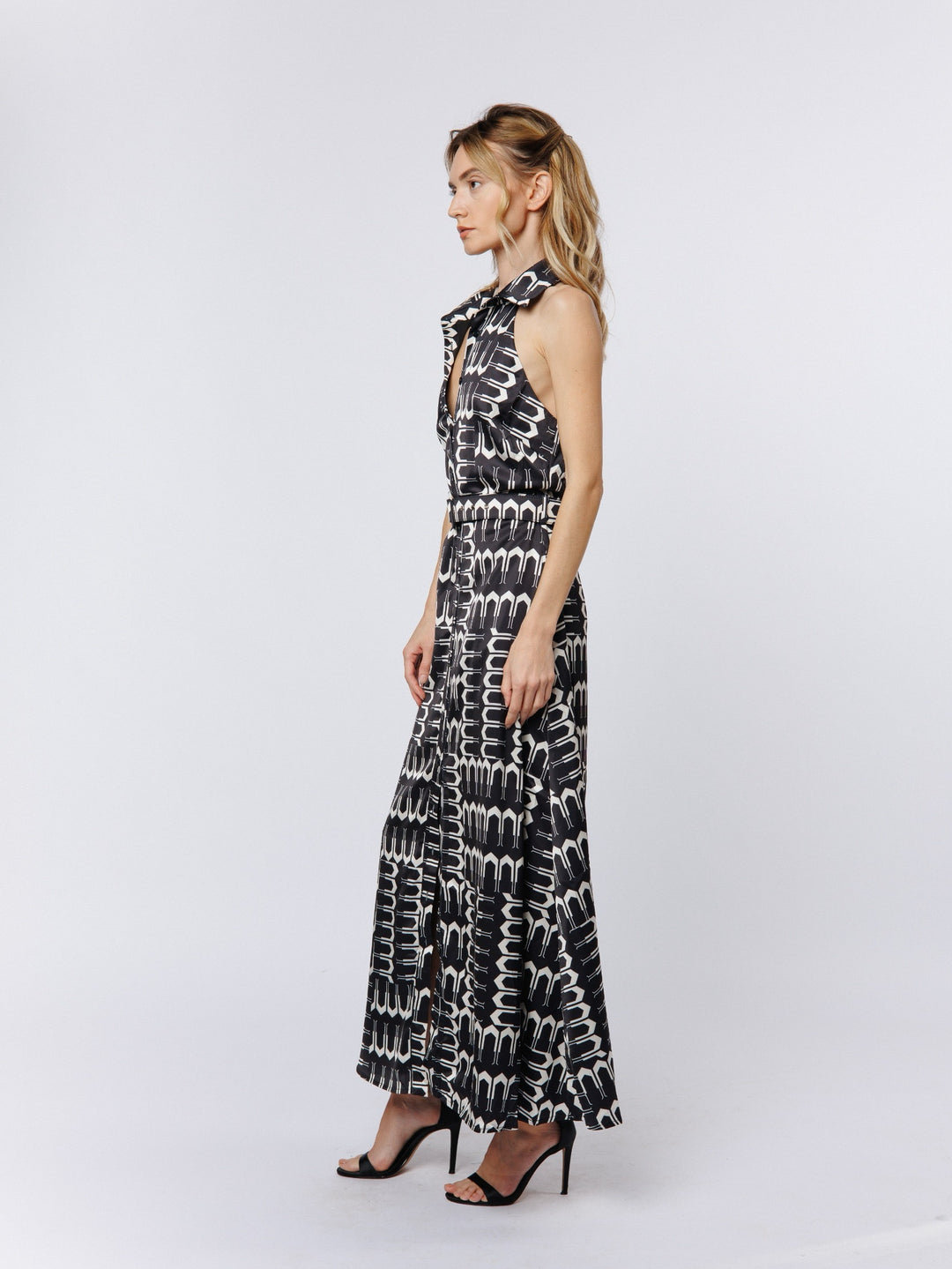 KAISA ABSTRACT GEO HALTER MAXI DRESS