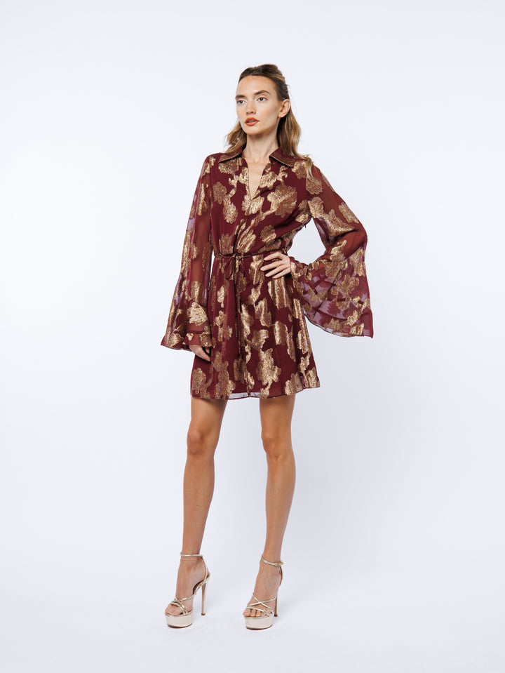 ESTRADA CASCADE BELL SLEEVE MINI DRESS