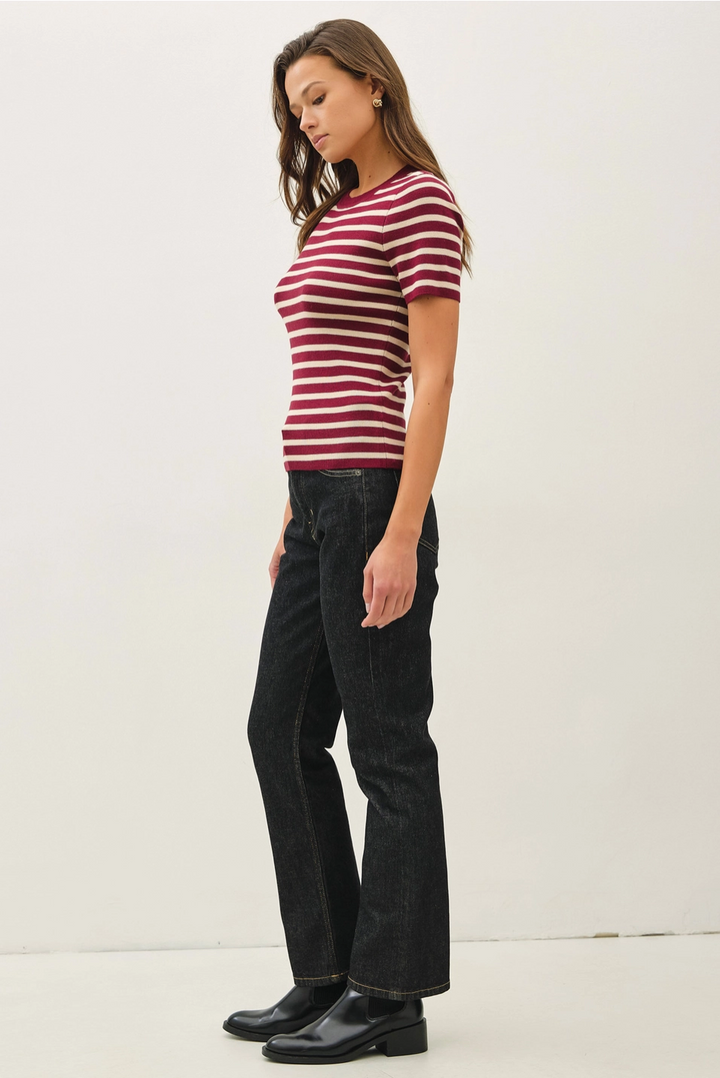 CLASSIC STRIPED CREWNECK SHORT SLEEVE SWEATER