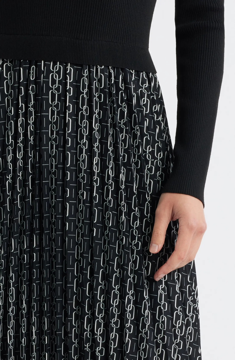 TWOFER LONG SLEEVE SWEATER TOP AND PLEATED PRINT