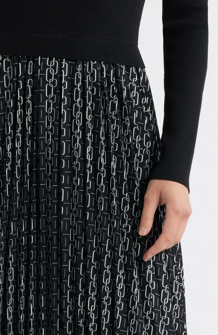 TWOFER LONG SLEEVE SWEATER TOP AND PLEATED PRINT