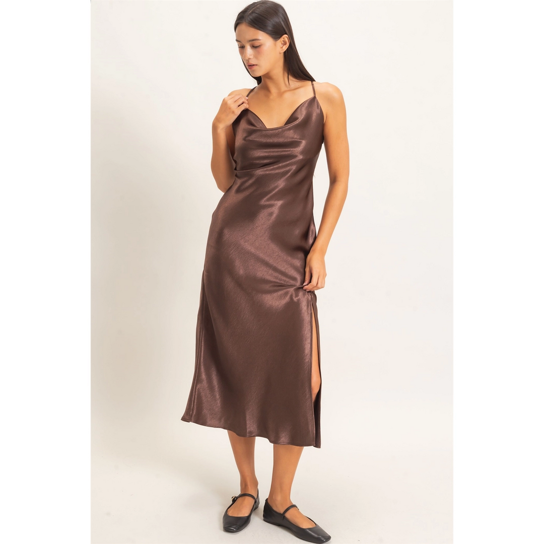 COWL NECK SATIN SLIP DRESS